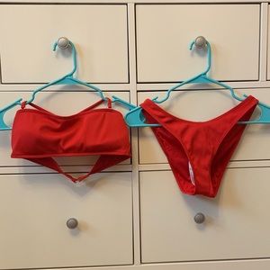 Forever 21 Red Ribbed Bikini Set